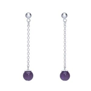 Amethyst Silvertone and Stainless Chain Drop Earrings